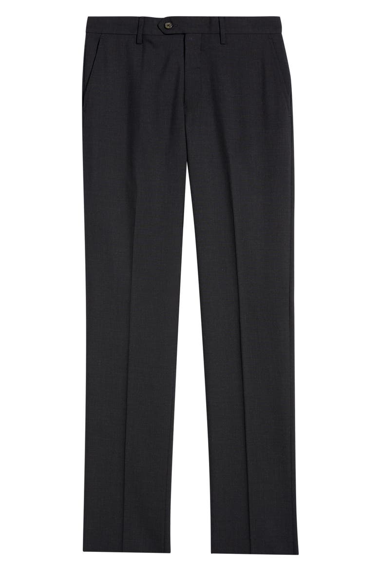 Flat Front Tropical Weight Wool Dress Pants, Alternate, color, CHARCOAL GRAY