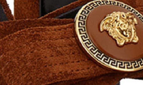 Versace Gianni Ribbon Suede Platform Sandal In Brown