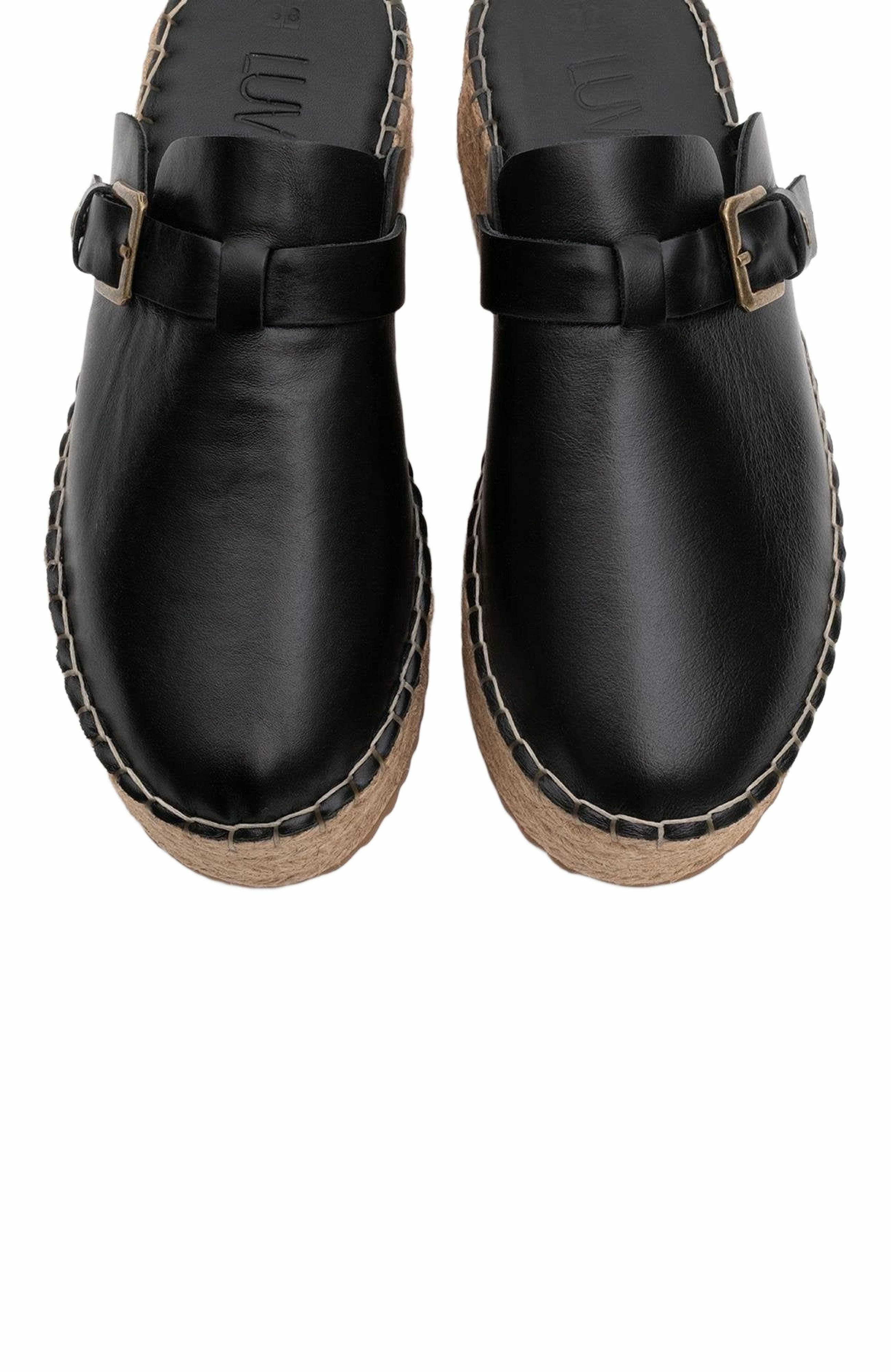 Forever & Always Shoes Novas Leather Platform Espadrille Mule, Alternate, color, Black Leather