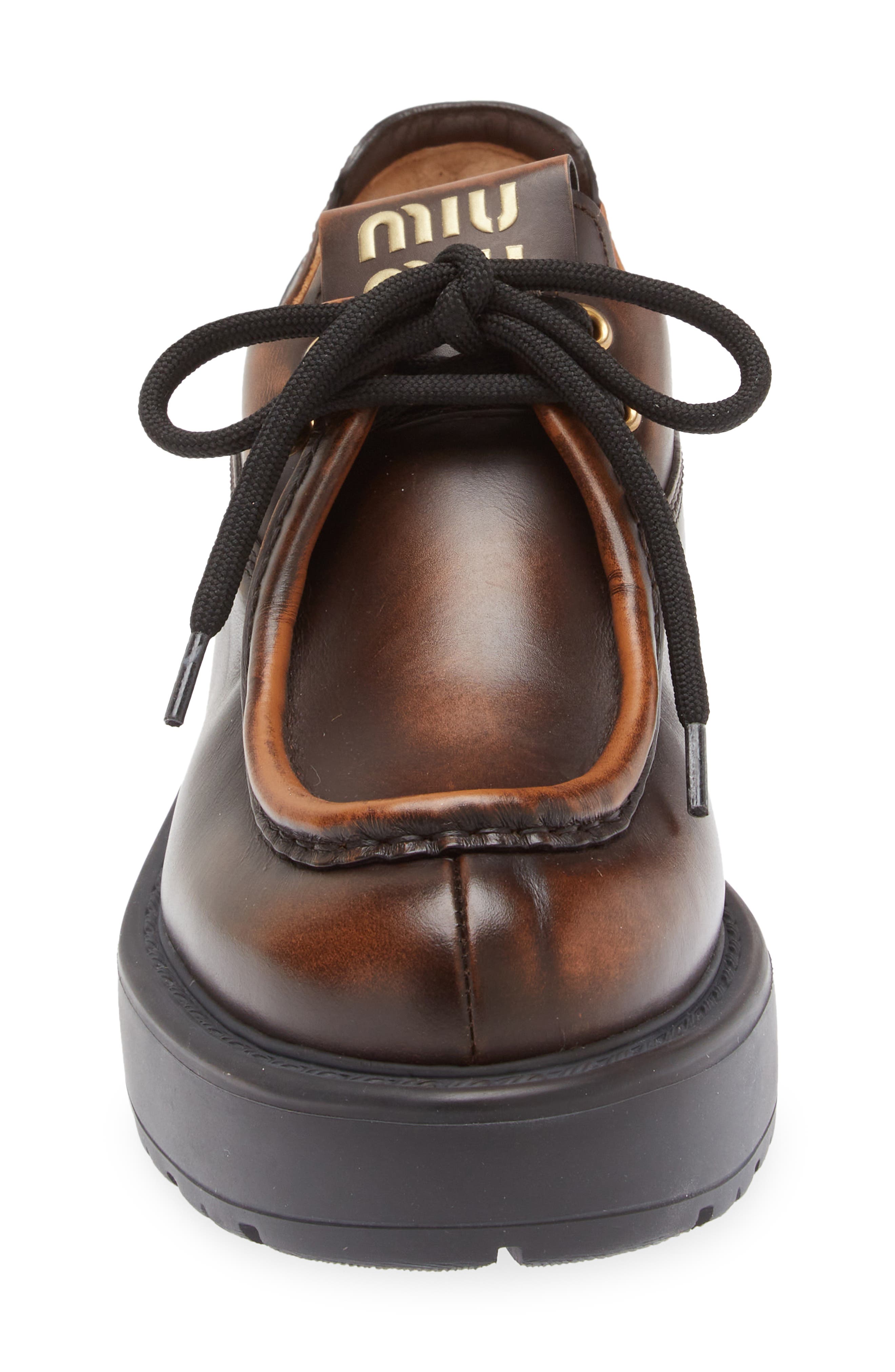 Miu Miu Boyfriend Lu Platform Derby, Alternate, color, Brown