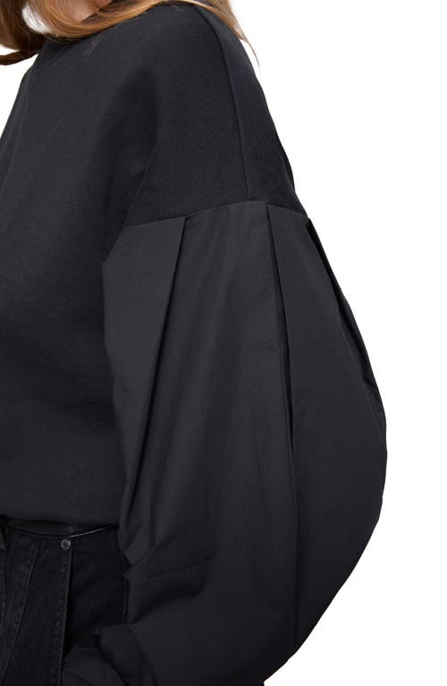 Rebecca Minkoff Julia Mixed Media Crop Cotton Blend Sweatshirt In True Black