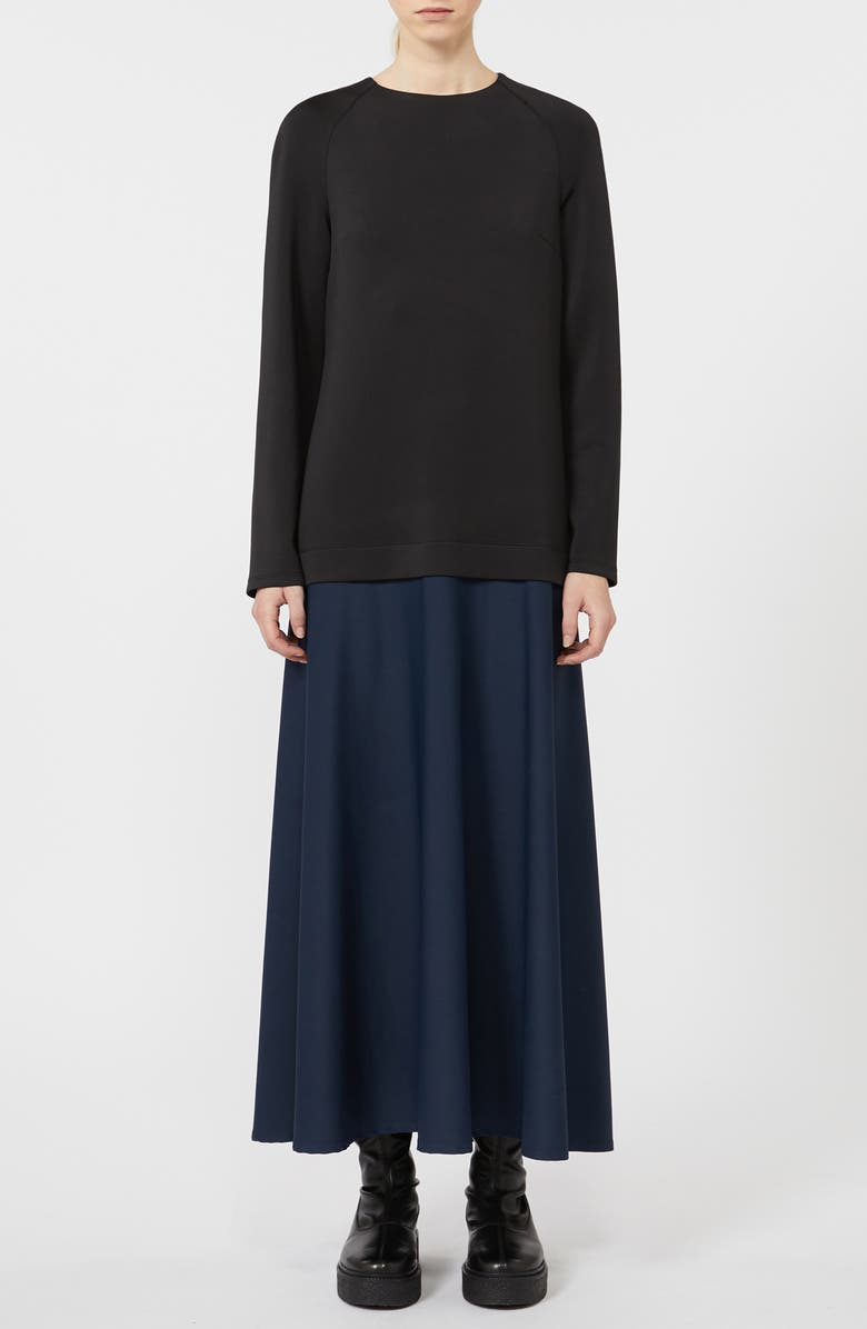 MM by Max Mara Zadar Long Sleeve Mixed Media Maxi Dress, Main, color, Black