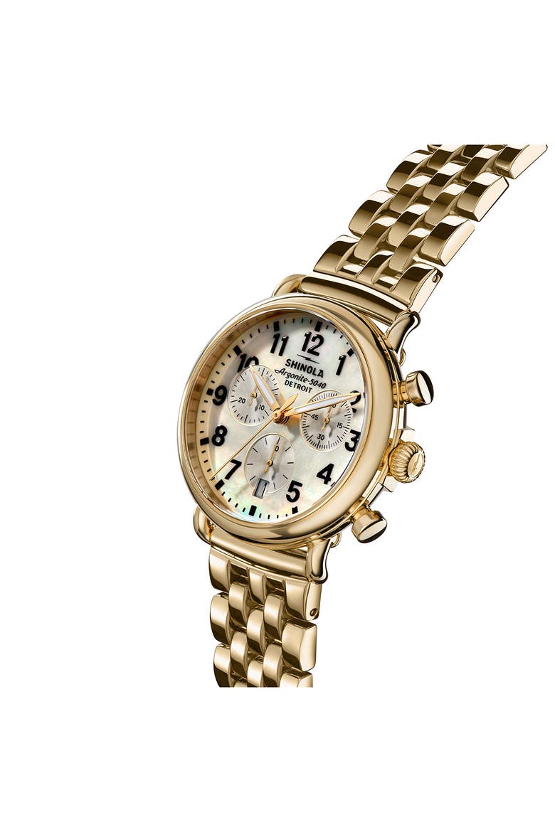 Runwell Mother-of-Pearl Chronograph Bracelet Watch, 37mm, Alternate, color, WHITE MOTHER OF PEARL/ GOLD