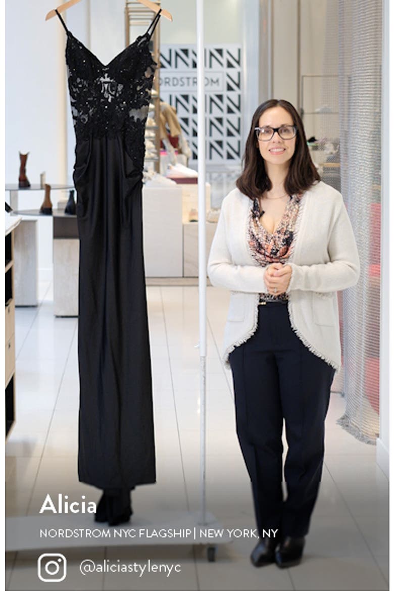 Jersey Gown with Sheer Lace Bodice and Ruching video