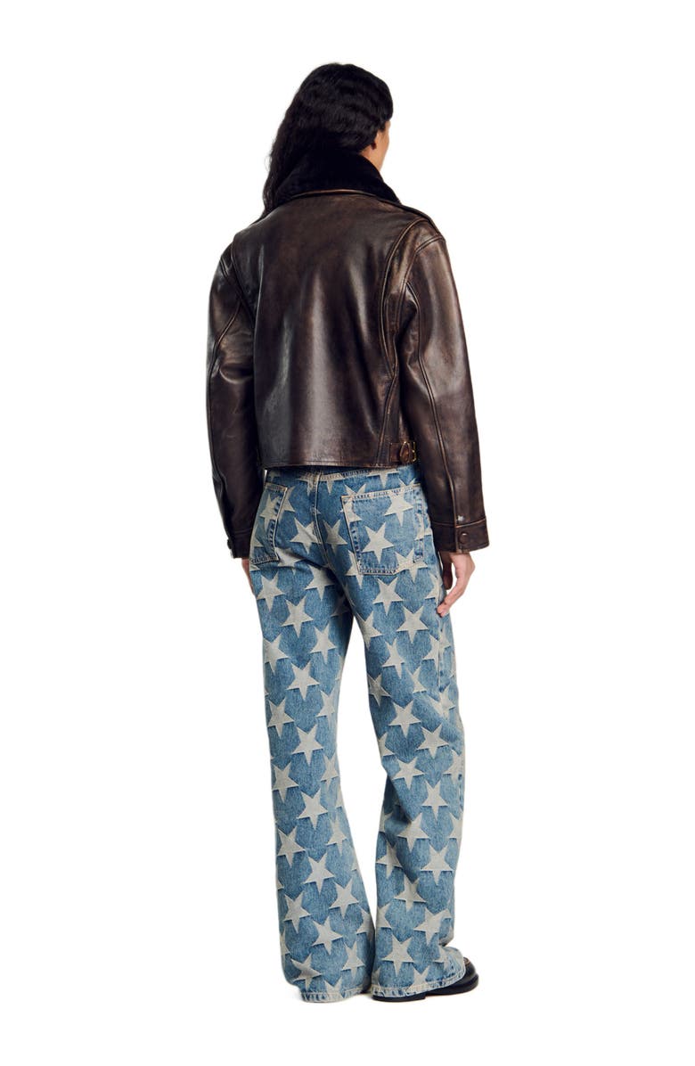 SANDRO Distressed leather jacket, Alternate, color, 