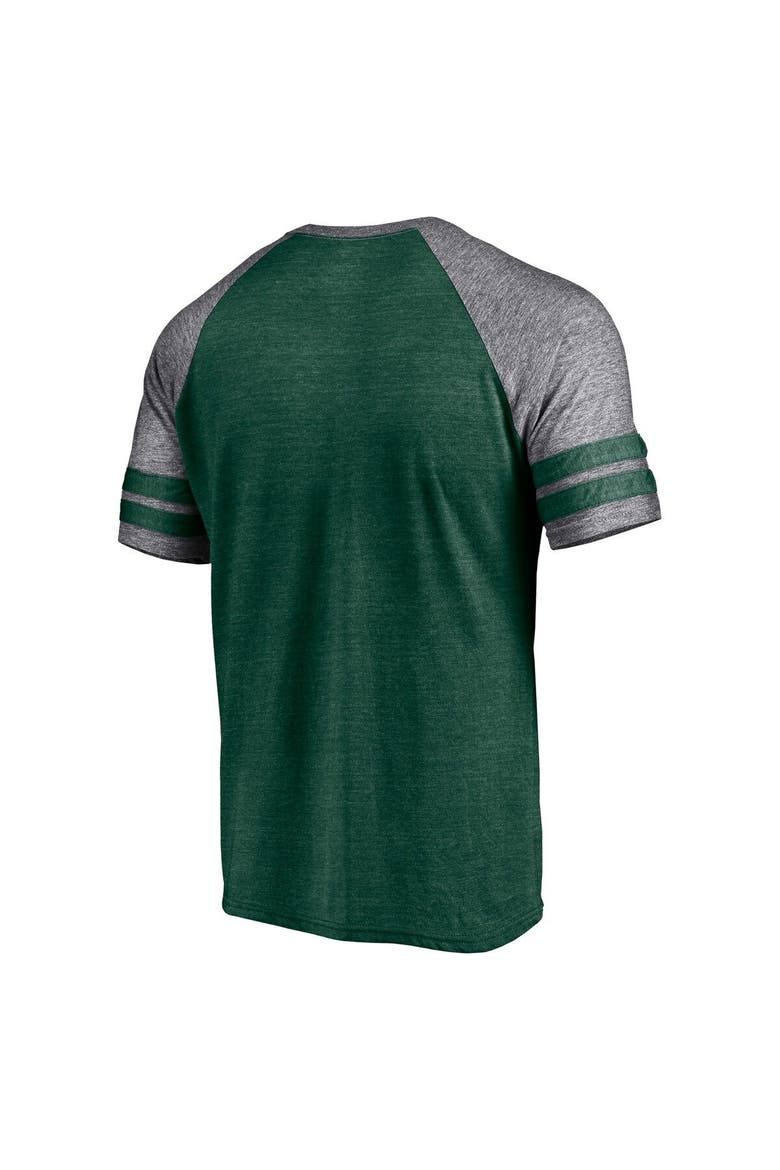 Men's Fanatics Branded Heather Green Oakland Athletics Utility Two-Stripe Raglan Tri-Blend T-Shirt, Alternate, color, Heather Green