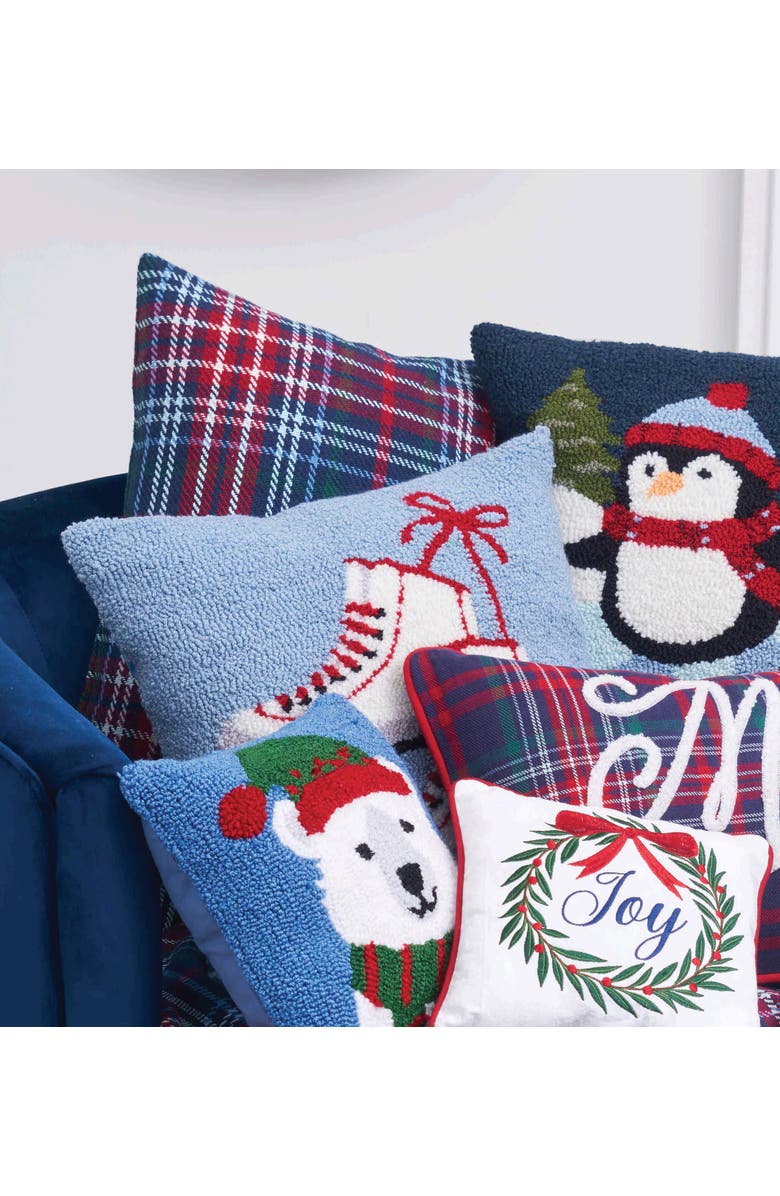 C&F Home Pair Ice Skates on Gray Background Hooked Pillow Accent Pillow, 18" x 18", Alternate, color, Blue