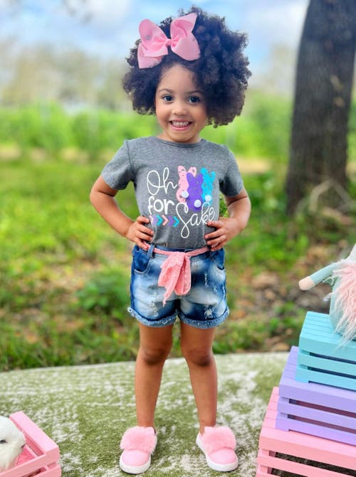 Mia Belle Girls Girls Oh For Bunnies' Sake Denim Shorts Set In Grey