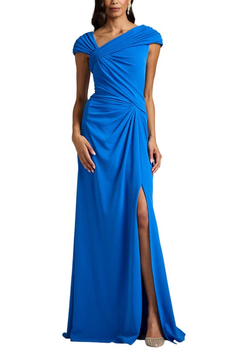 Asymmetric Neck Ruched Gown