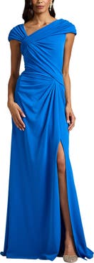 Tadashi Shoji Asymmetric Neck Ruched Gown