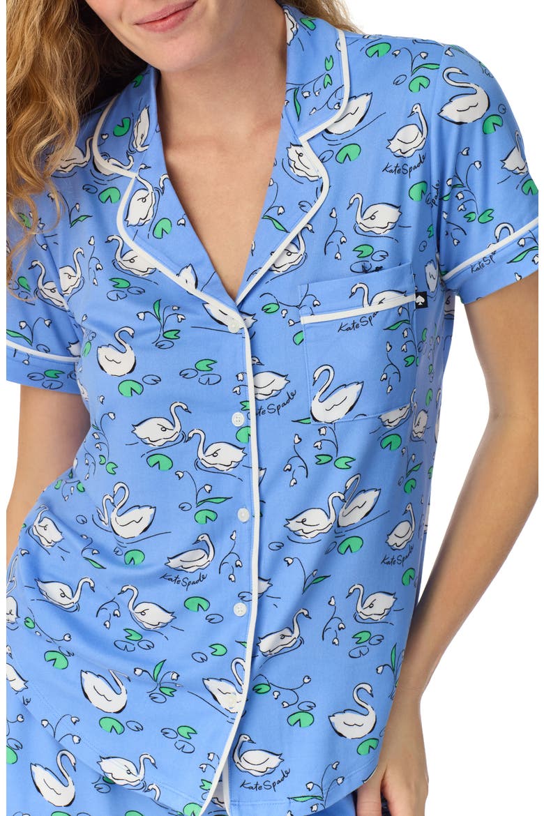 Print Short Sleeve Pajamas, Alternate, color, BLUE/ WHITE