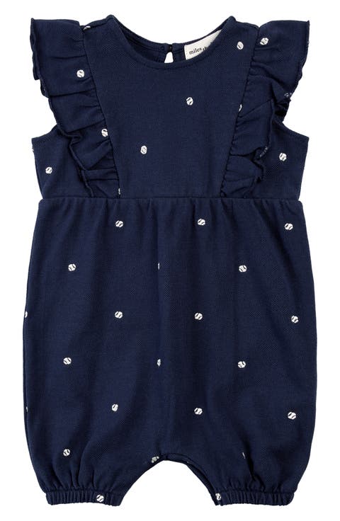 Baseball Embroidered Cotton Piqué Romper (Baby)