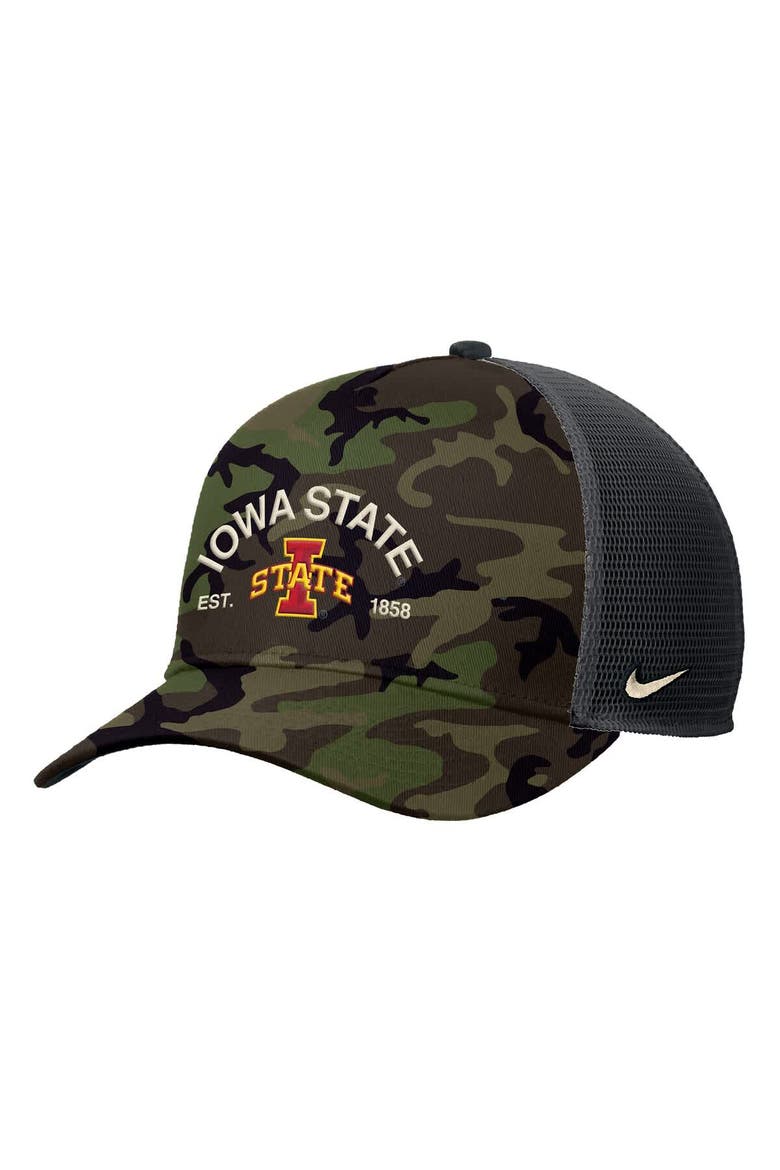 Men's Nike Camo Iowa State Cyclones 2025 Military Appreciation Rise Adjustable Trucker Hat, Alternate, color, Camo