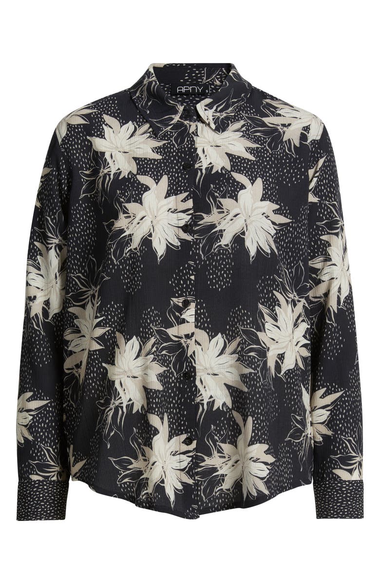 APNY Abstract Print Roll Tab Sleeve Chiffon Button-Up Shirt, Alternate, color, Black Floral Multi