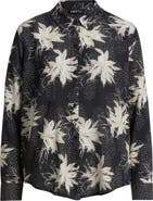 APNY Abstract Print Roll Tab Sleeve Chiffon Button-Up Shirt