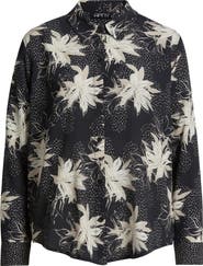 APNY Abstract Print Roll Tab Sleeve Chiffon Button-Up Shirt