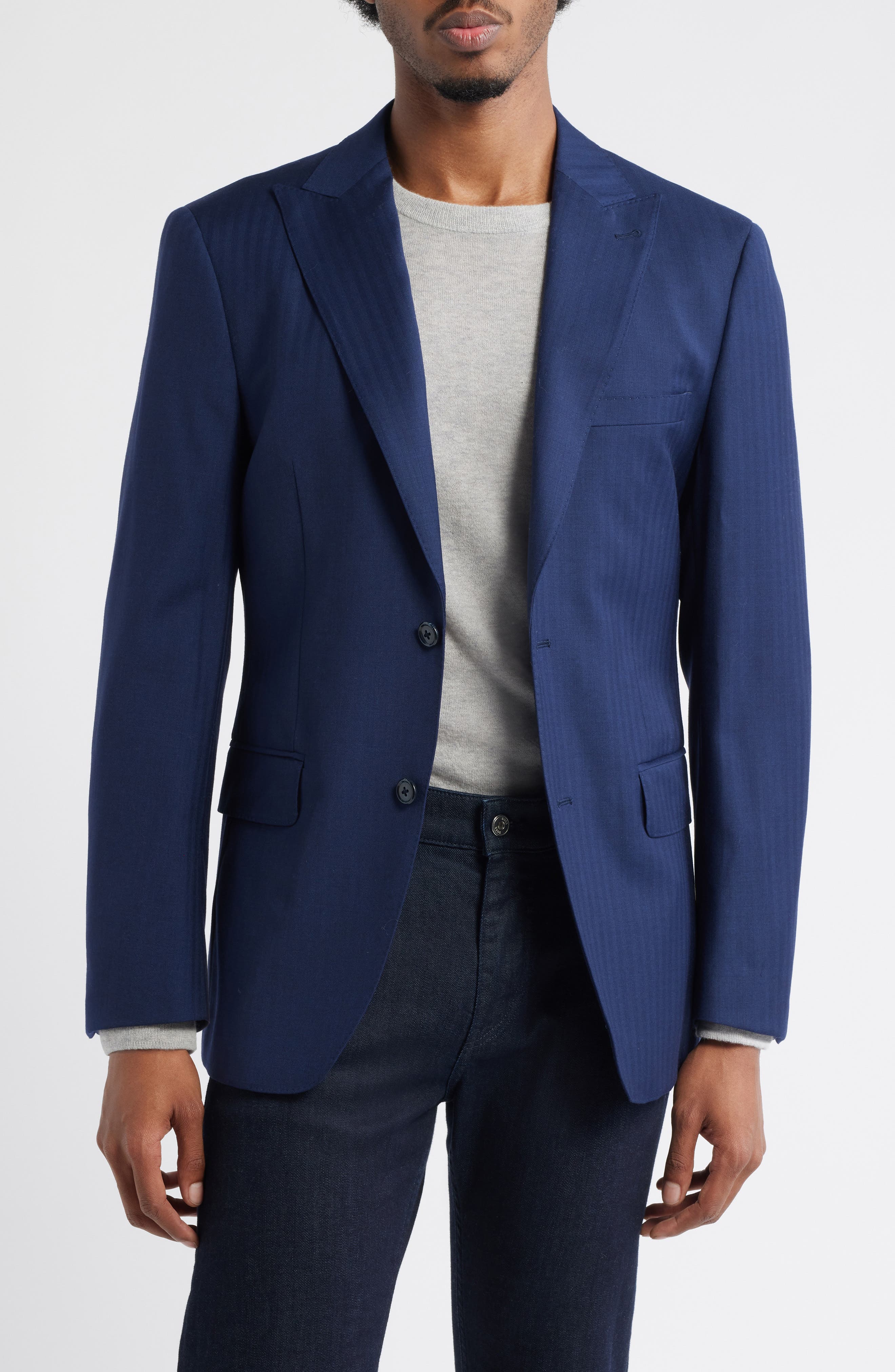 Navy Wool Herringbone Sport Coat