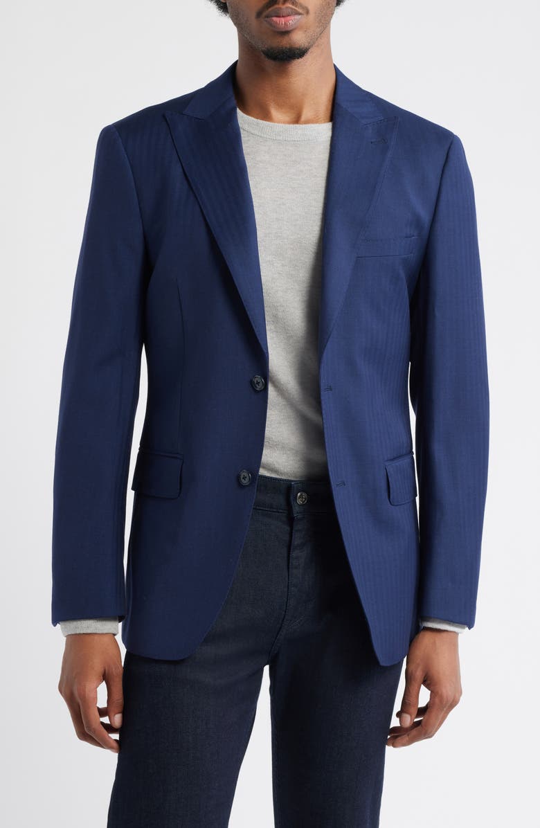 DANIEL HECHTER Navy Wool Herringbone Sport Coat, Main, color, Navy