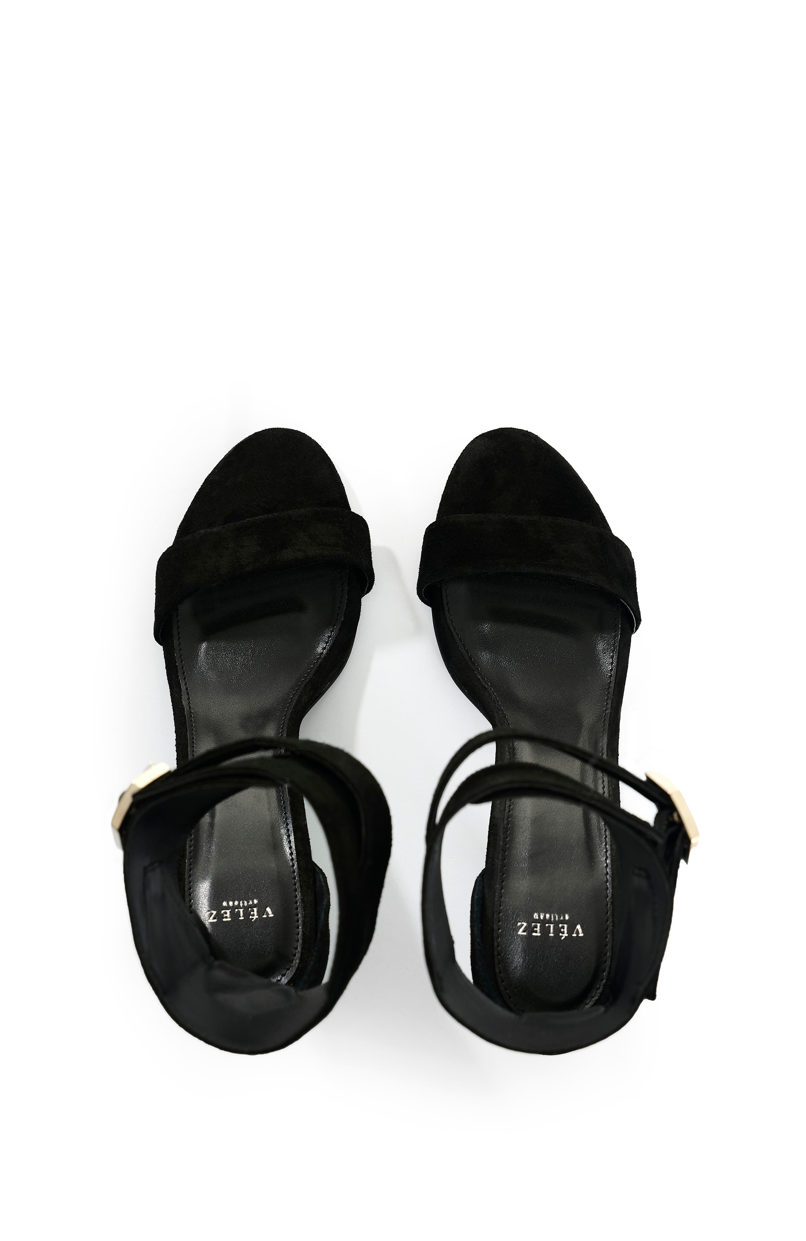 Velez Suede Leather Heeled Sandals, Alternate, color, Black