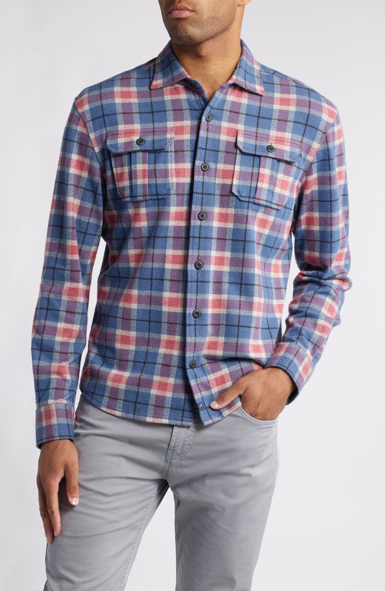 johnnie-O Kaden Plaid Knit Flannel Button-Up Shirt, Main, color,