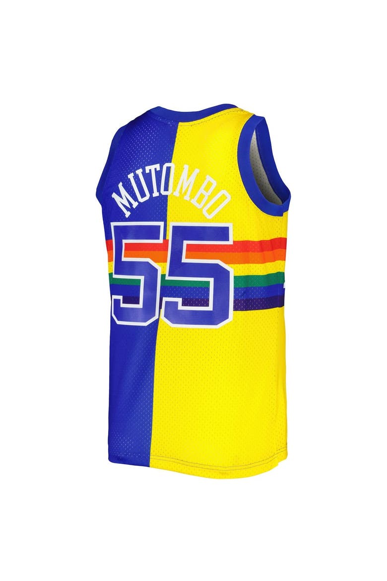 Men's Mitchell & Ness Dikembe Mutombo Royal/Gold Denver Nuggets Hardwood Classics 1991/92 Split Swingman Jersey, Alternate, color, Royal