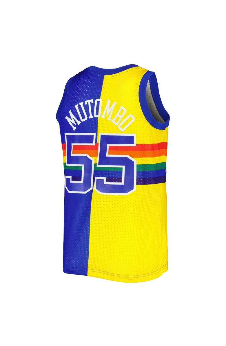 Mitchell & Ness Men's Mitchell & Ness Dikembe Mutombo Royal/Gold Denver Nuggets Hardwood Classics 1991/92 Split Swingman Jersey, Alternate, color, Royal