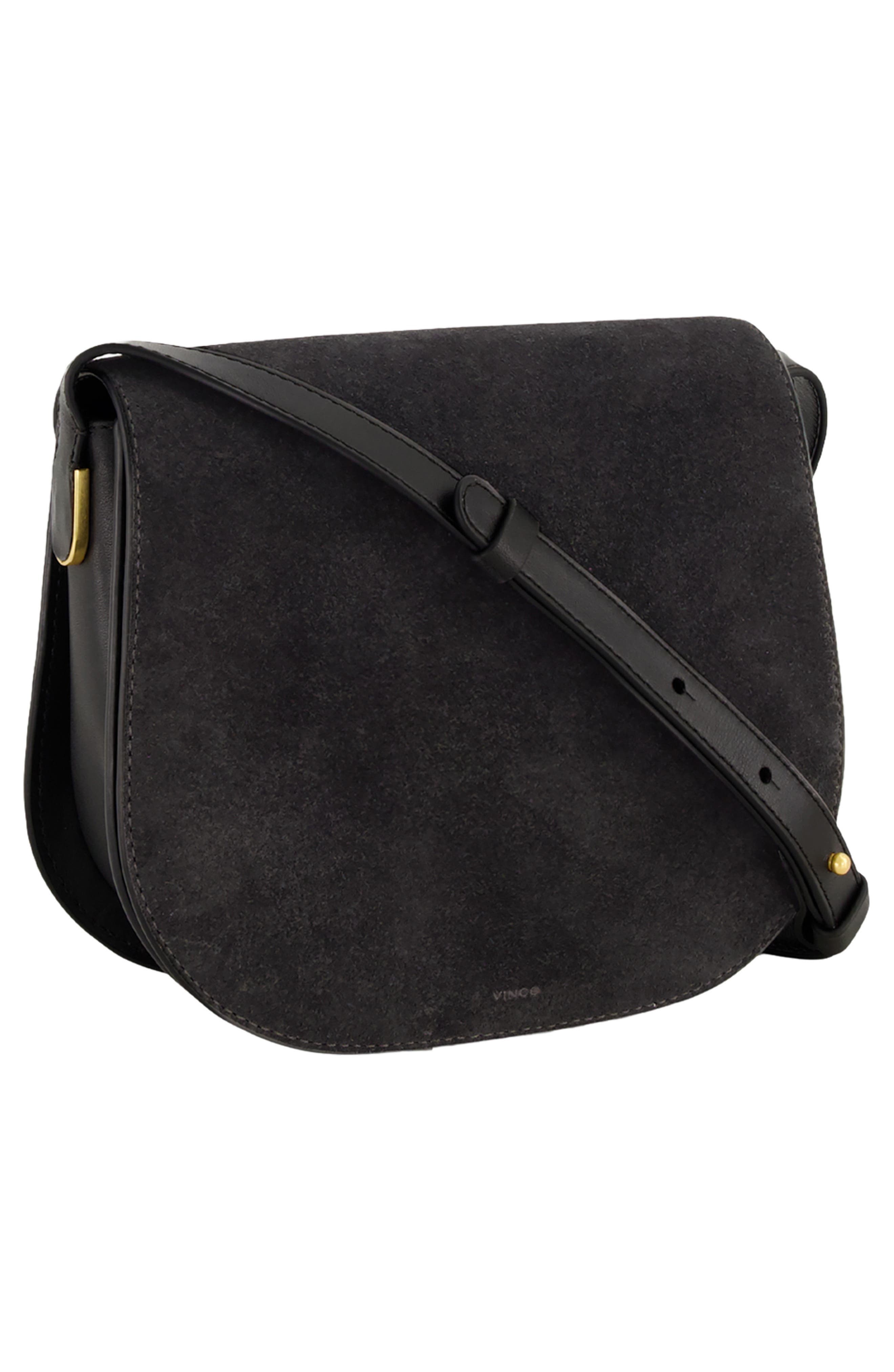 Eris Suede Saddle Crossbody Bag, Alternate, color, BLACK
