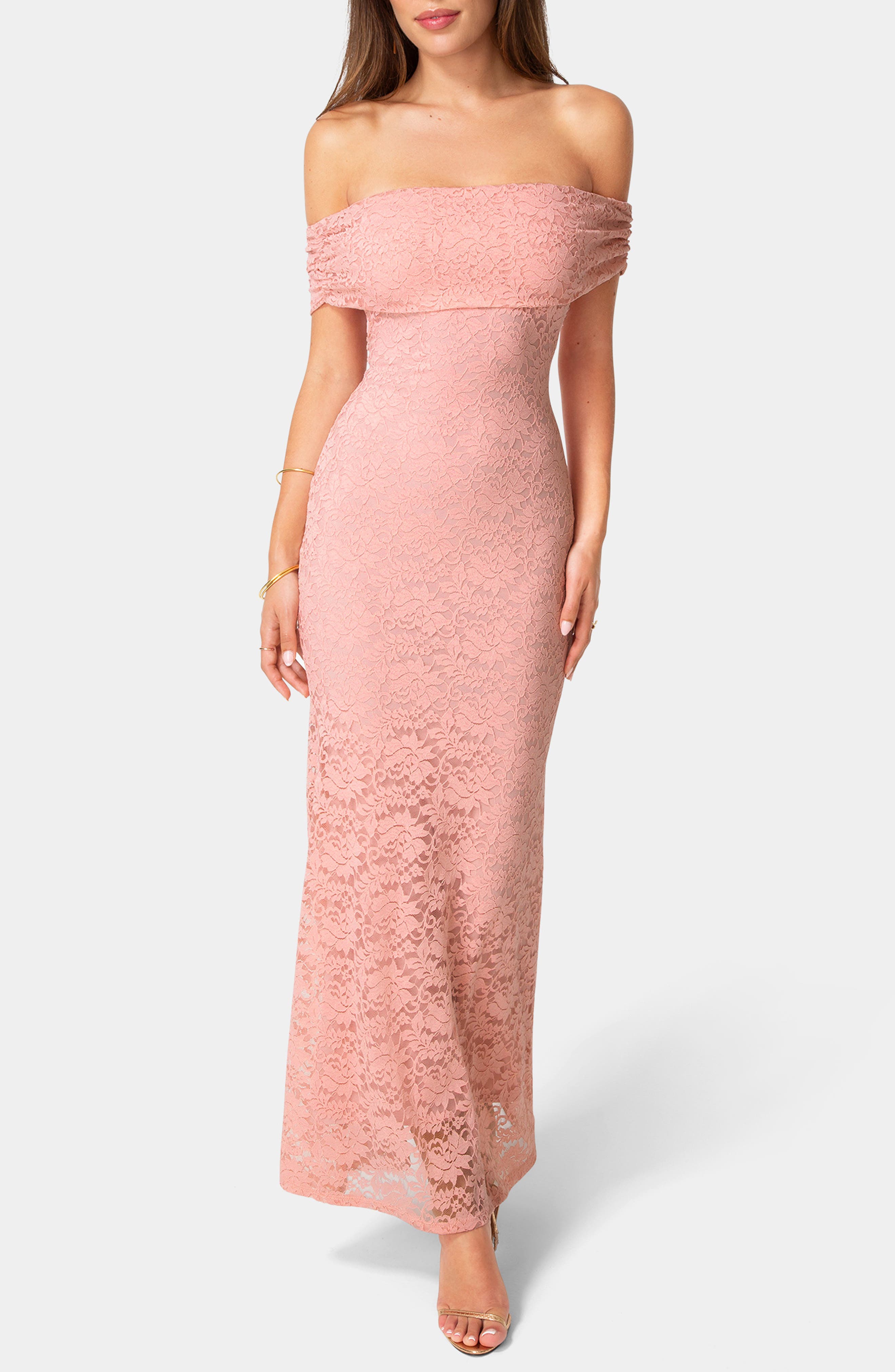 Off-the-Shoulder Lace Maxi Dress