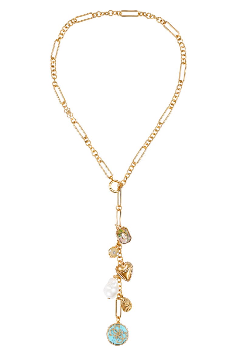Charm Lariat Necklace, Main, color, GOLD TONE