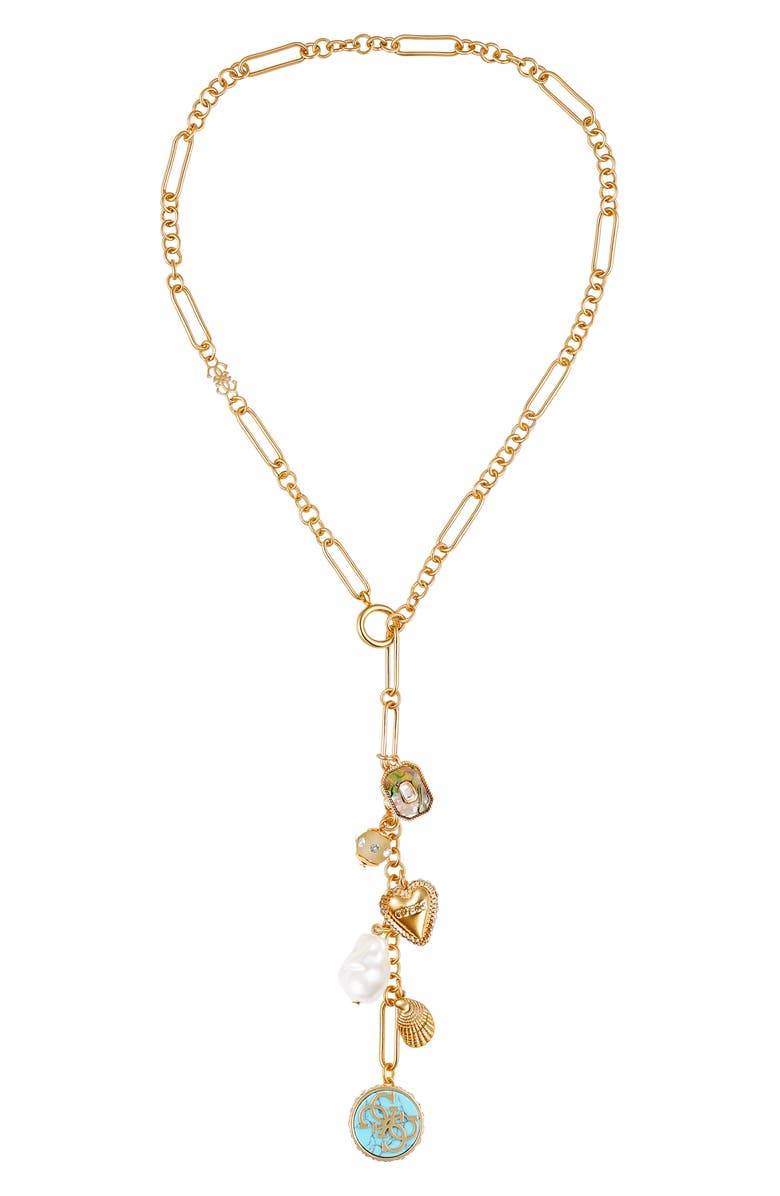 GUESS Charm Lariat Necklace, Main, color, Gold Tone