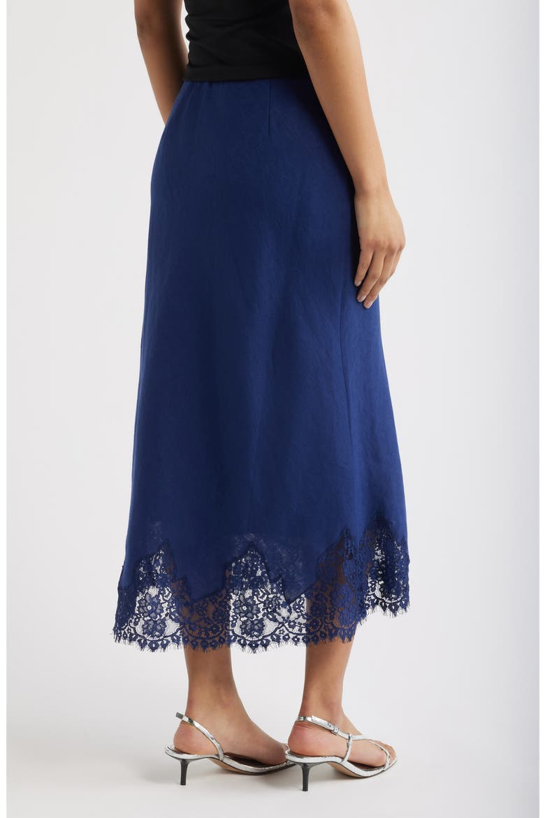 Carolina Lace Trim Linen Midi Skirt, Alternate, color, DANUBE