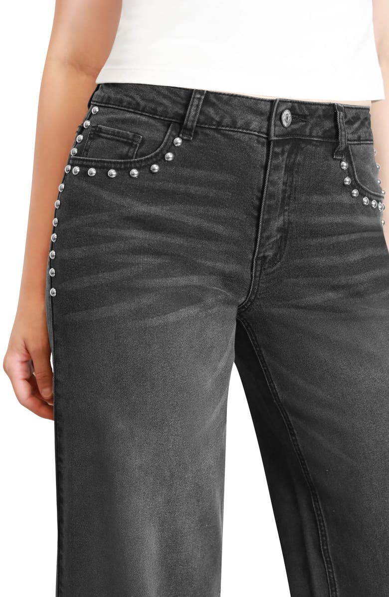 Madden Girl Studded Loose Fit Wide Leg Jeans, Alternate, color, Washed Black