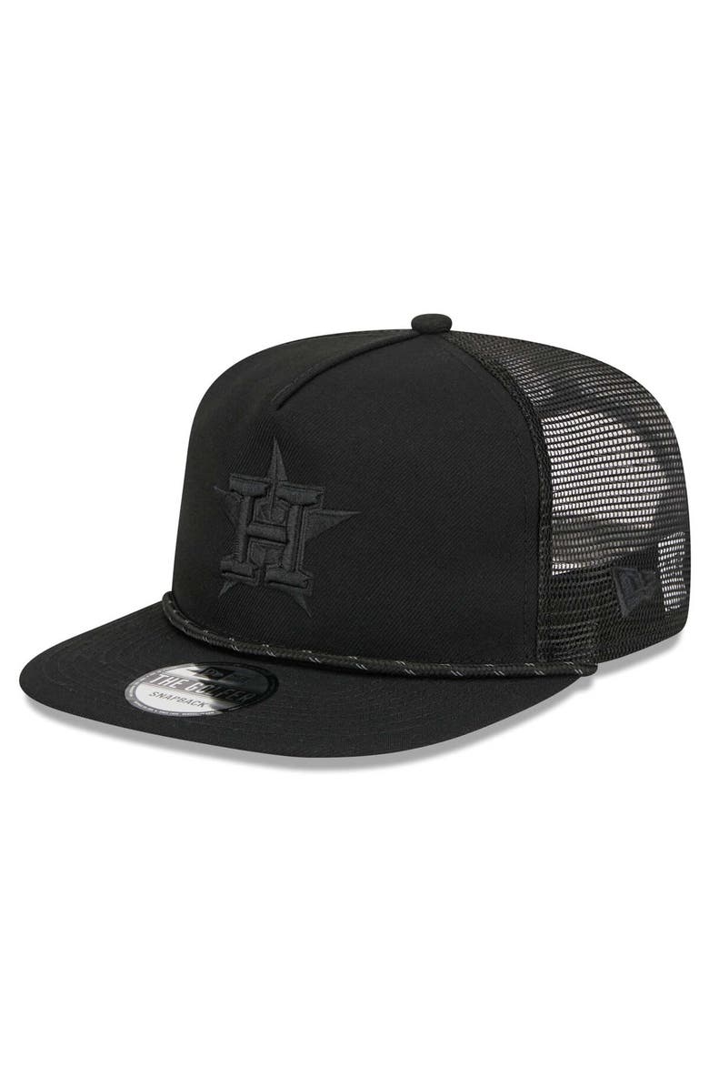 New Era Men's New Era Houston Astros Black on Black Meshback Golfer Snapback Hat, Main, color,