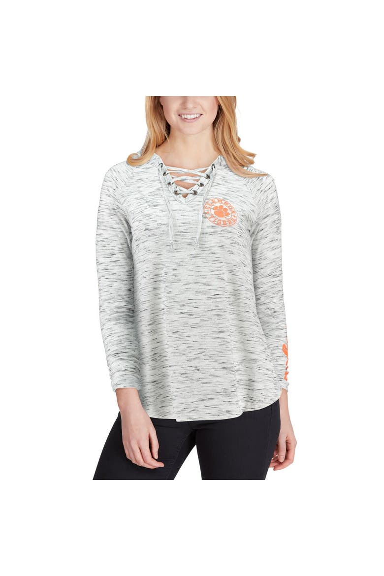 Women's Pressbox Gray Clemson Tigers Space Dye Lace-Up V-Neck Long Sleeve T-Shirt, Alternate, color, Gray