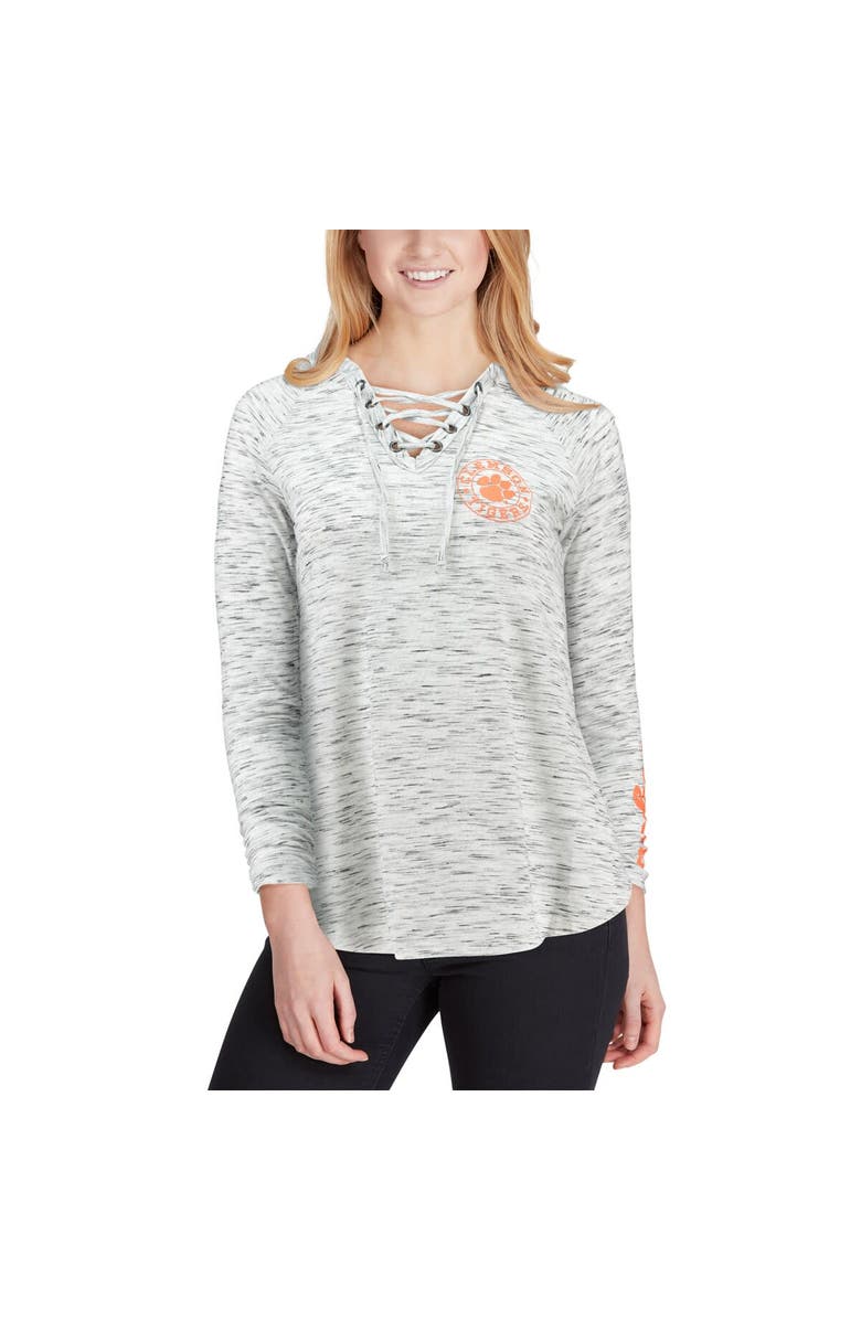 PRESSBOX Women's Pressbox Gray Clemson Tigers Space Dye Lace-Up V-Neck Long Sleeve T-Shirt, Alternate, color,