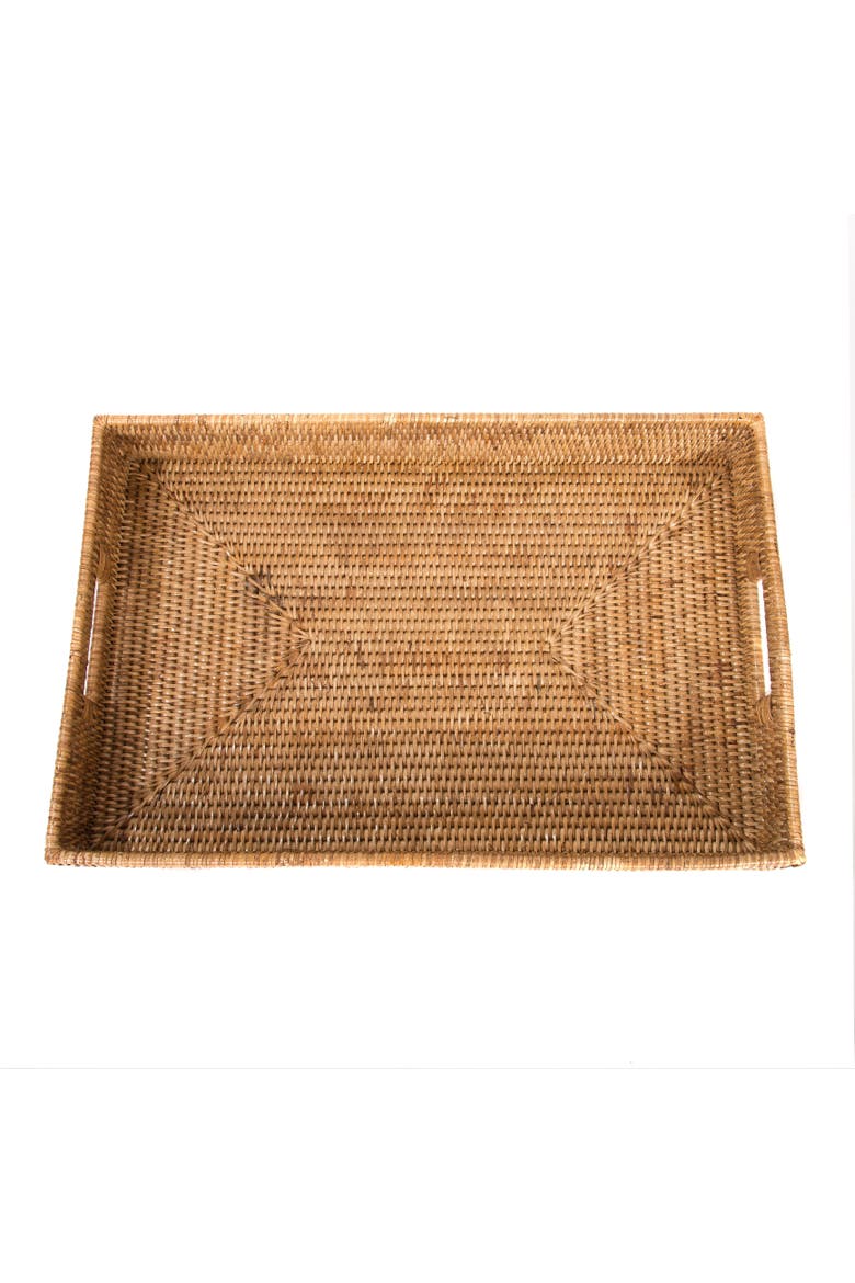 Rectangular Rattan Tray with Cutout Handles, Alternate, color, Honey Brown