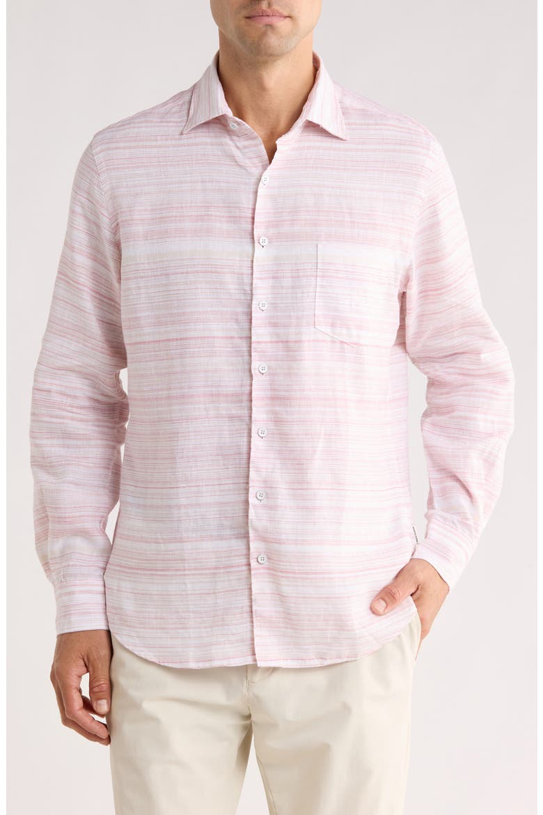 Cape Wanbrow Cotton & Linen Button-Up Shirt, Main, color, BURGUNDY