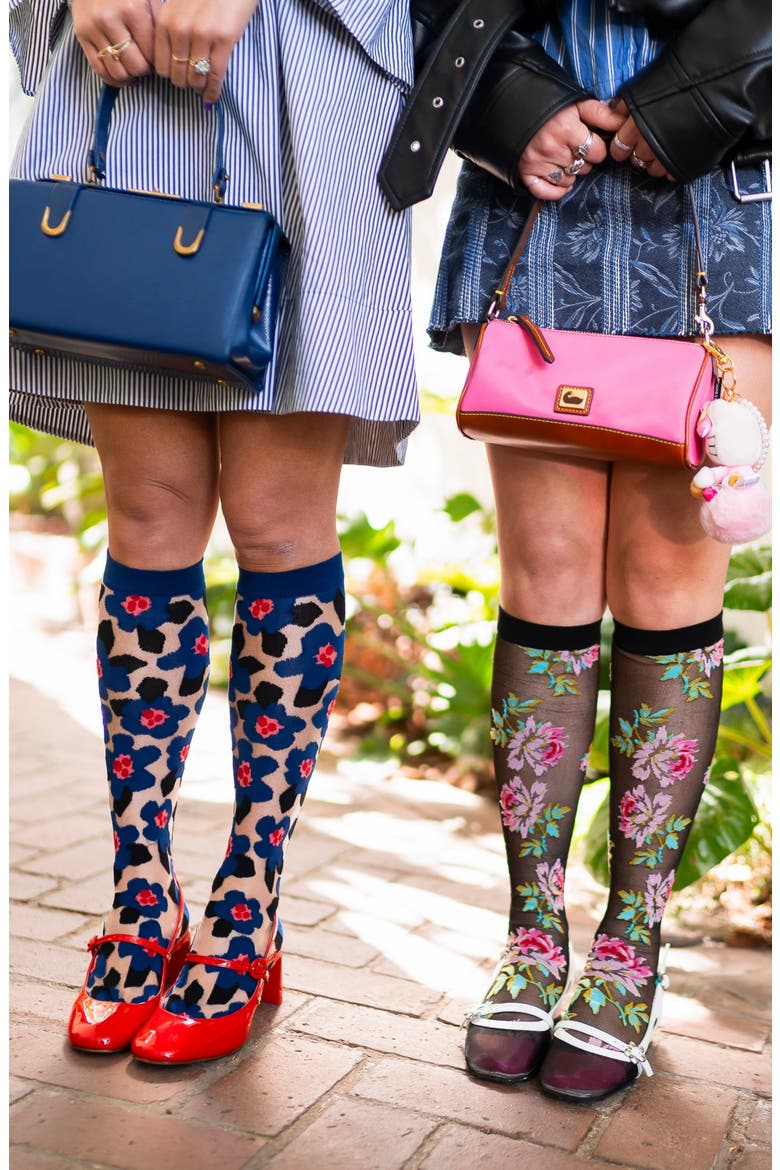 2-Pack Floral Sheer Knee High Socks, Alternate, color, BLUE/ BLACK
