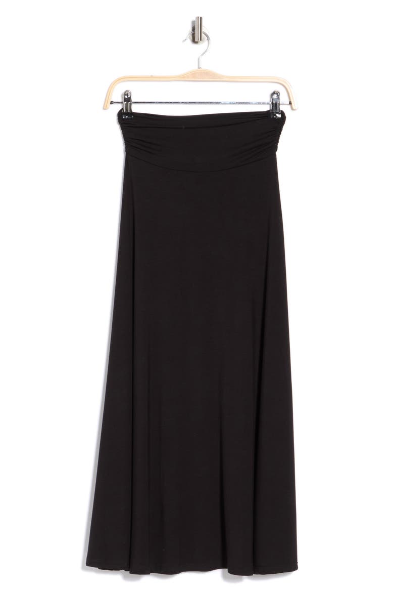 Foldover Waist Midi Skirt, Alternate, color, BLACK