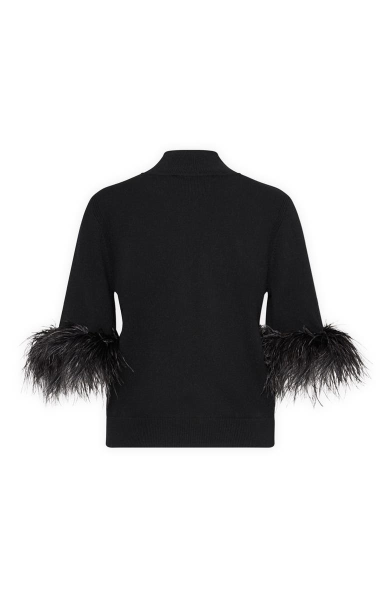 Milly Feather Detail Mock Neck Sweater, Alternate, color, Black