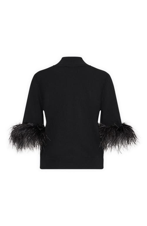 Milly Feather Detail Mock Neck Sweater In Black