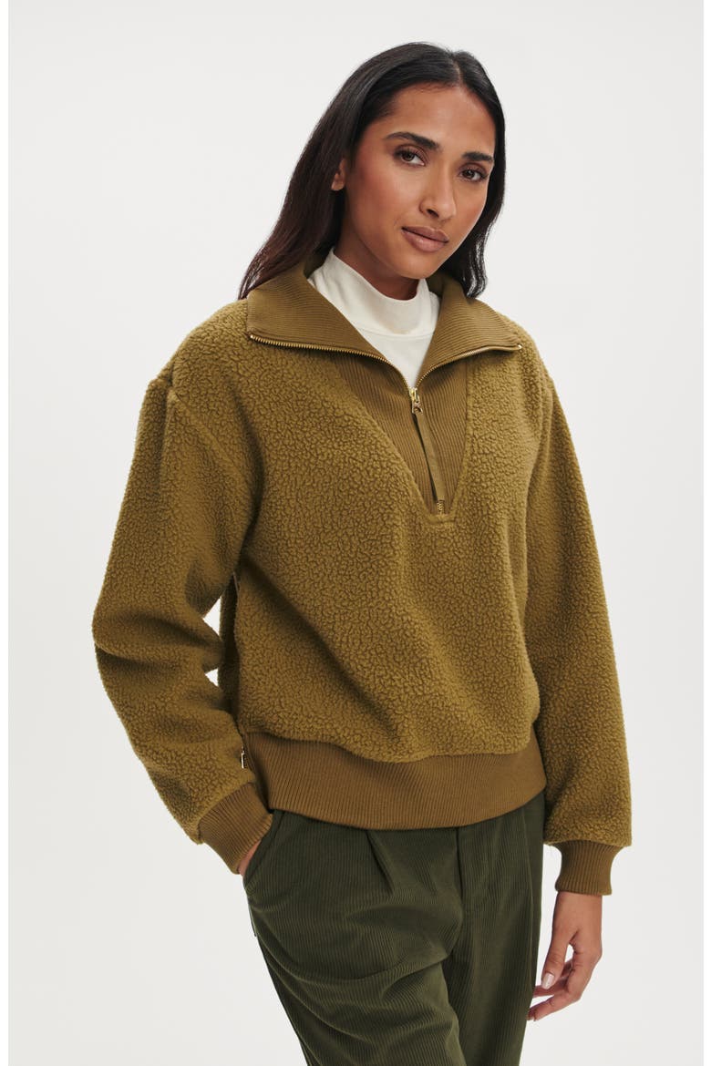 Jaylin High Pile Fleece Half-Zip Pullover, Alternate, color, OLIVE LEAF