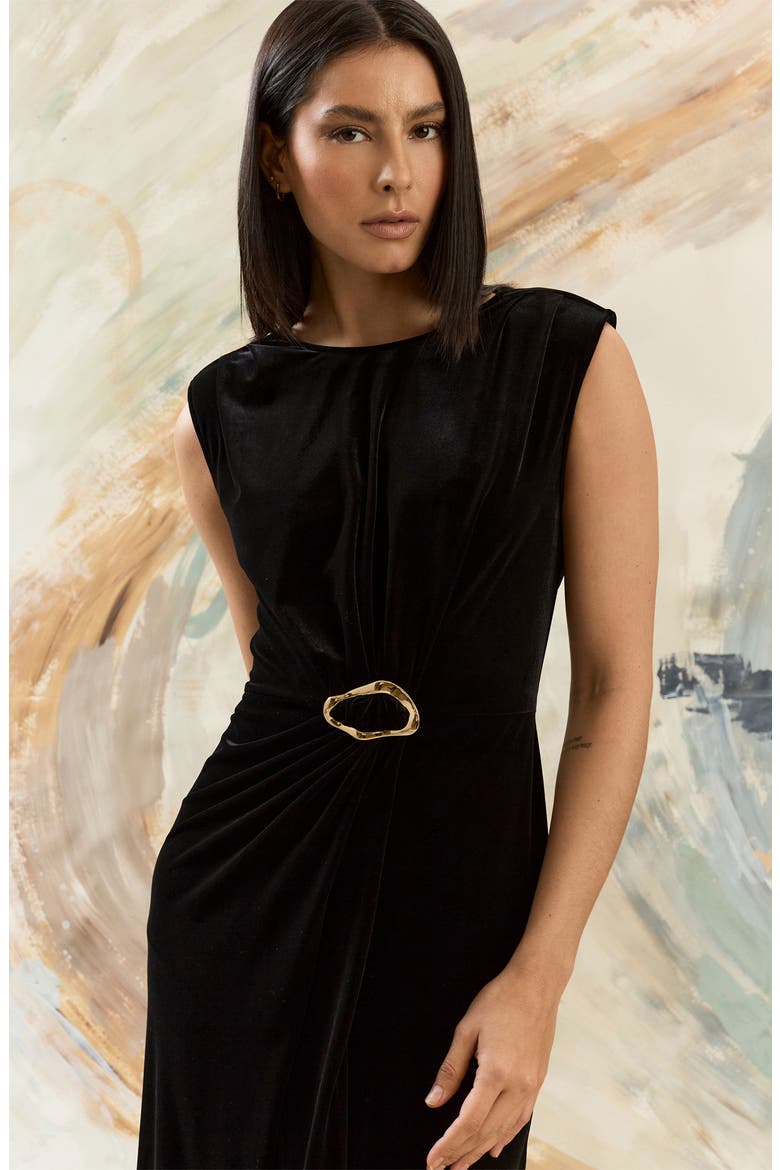 Sleeveless Velvet Sheath Midi Dress, Alternate, color, BLACK