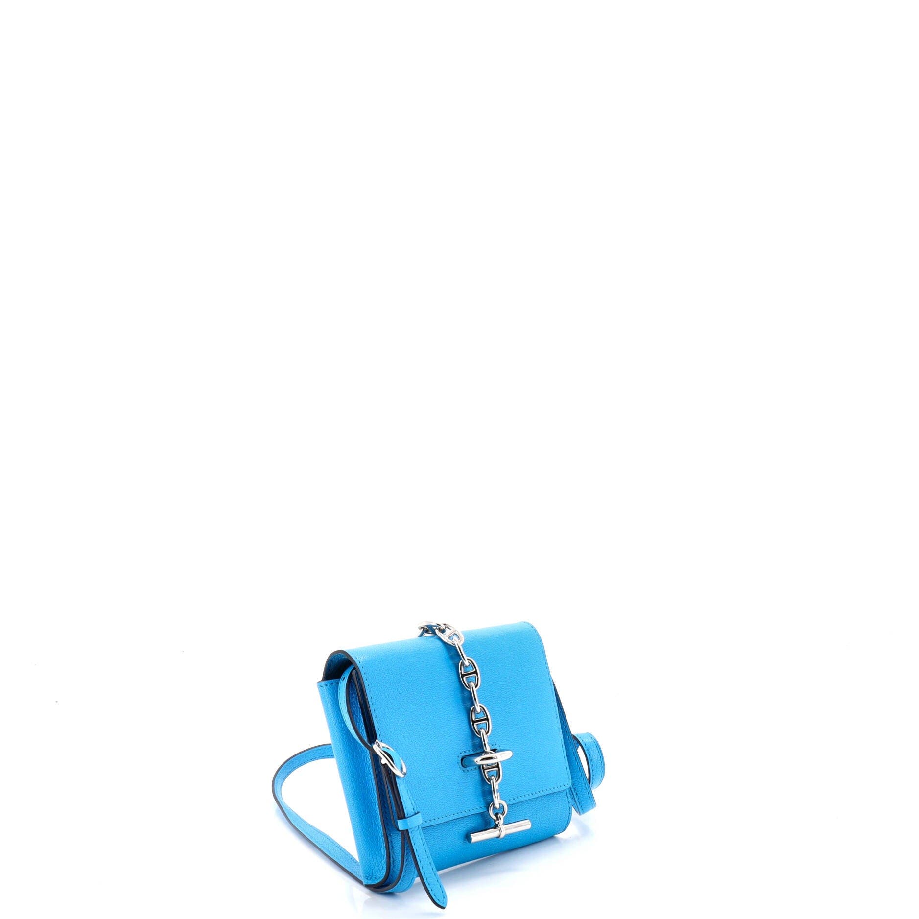 Pre-Owned Hermes Chaine d'Ancre Compact Wallet on Strap Chevre Mysore, Alternate, color, Bleu Zanzibar