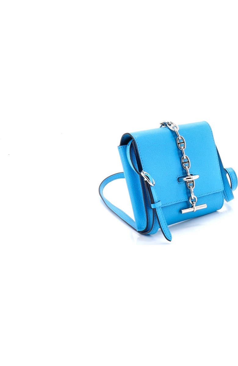 Pre-Owned Hermes Chaine d'Ancre Compact Wallet on Strap Chevre Mysore, Alternate, color, Bleu Zanzibar