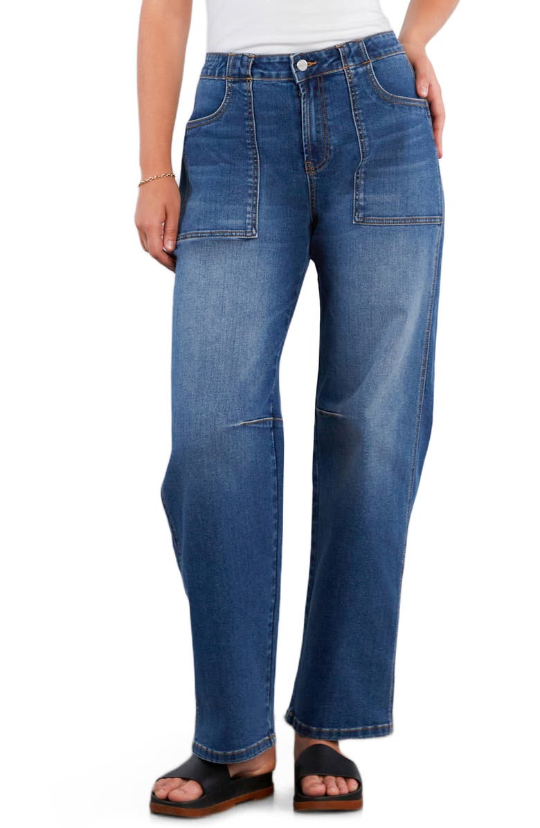 HINT OF BLU Patch Pocket Straight Leg Jeans, Main, color, City Blue