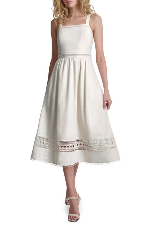 Eyelet Embroidery Linen Blend A-Line Dress