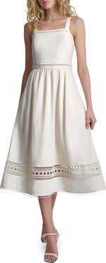 DKNY Eyelet Embroidery Linen Blend A-Line Dress
