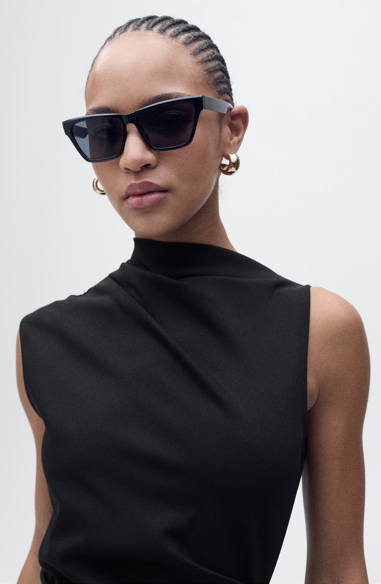 MANGO Drape Mock Neck Sleeveless Midi Dress, Alternate, color, Black