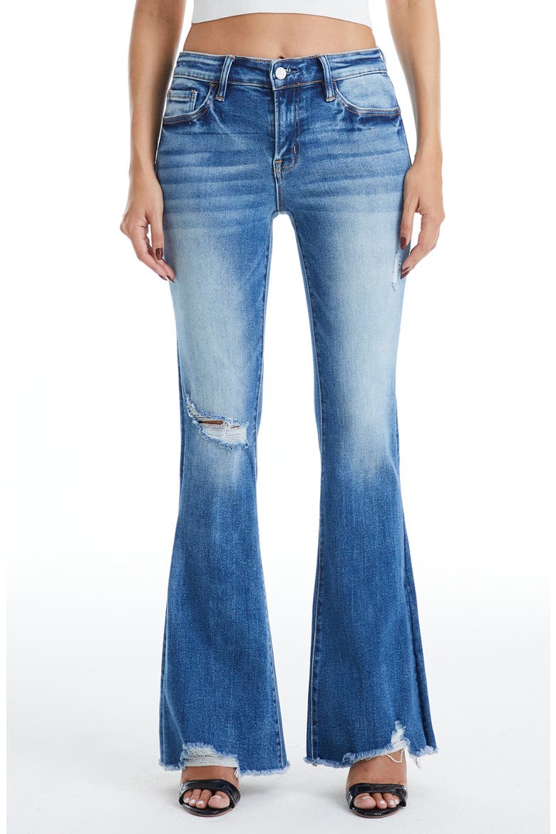 Fray Hem Flare Jeans, Main, color, MEDIUM BLUE
